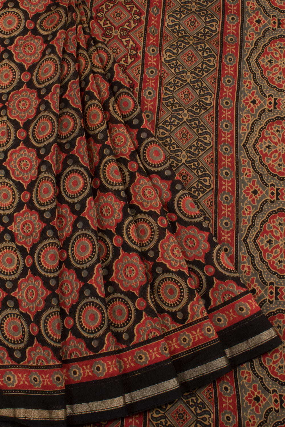 Hand Block Printed Chanderi Silk Cotton Saree with Geometric Design 