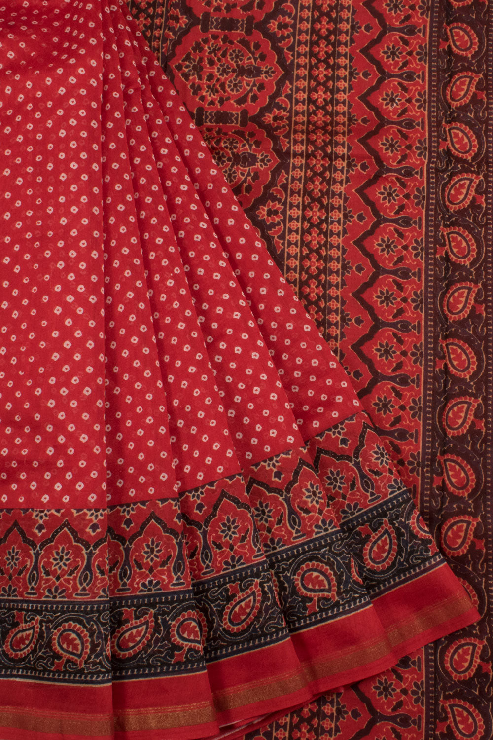 Hand Block Printed Chanderi Silk Cotton Saree with Floral Motifs Border