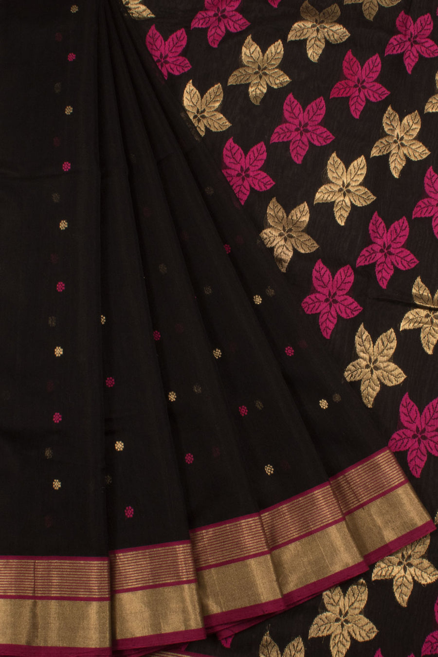 Handloom Chanderi Silk Cotton Saree with Floral Motifs and Zari Border