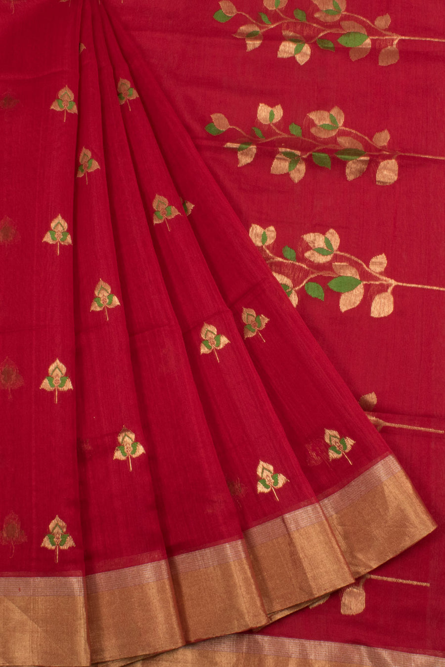 Handloom Chanderi Silk Cotton Saree with Meenakari Floral Motifs