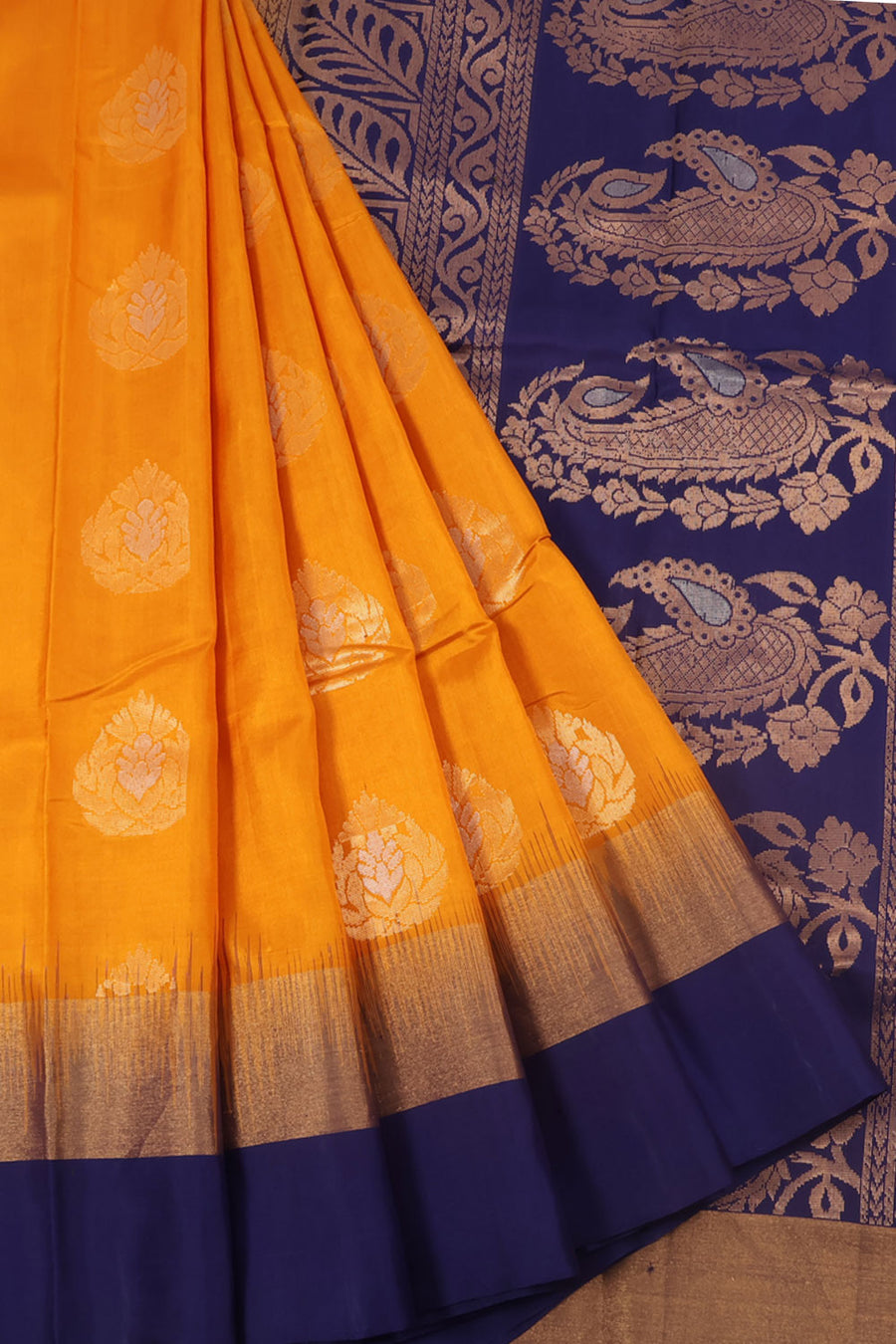 Salem Soft Silk Saree with Meenakari Floral Motifs Design and Paisley Motifs Contrast Pallu