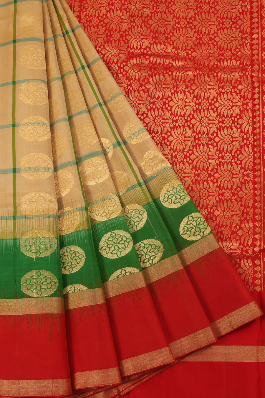Salem Soft Silk Saree with Meenakari Floral Motifs Checks Design and Contrast Pallu