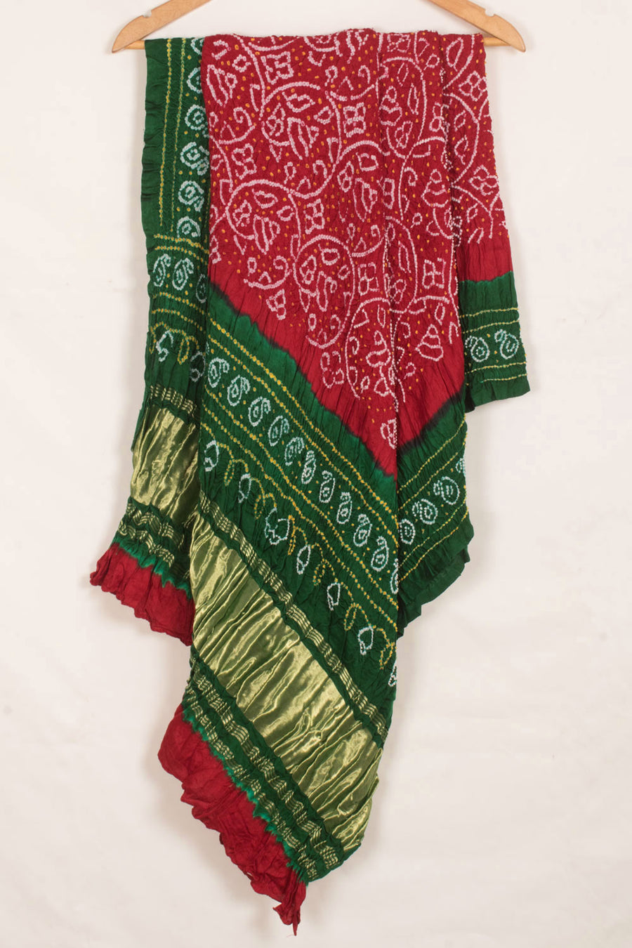 Handcrafted Bandhani Gajji Silk Dupatta with Lagdi Patta Shikari Design