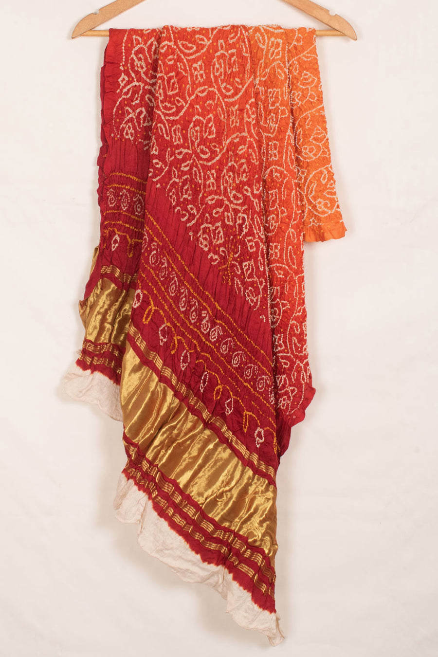 Handcrafted Ombre Dyed Bandhani Gajji Silk Dupatta with Lagdi Patta Shikari Design 