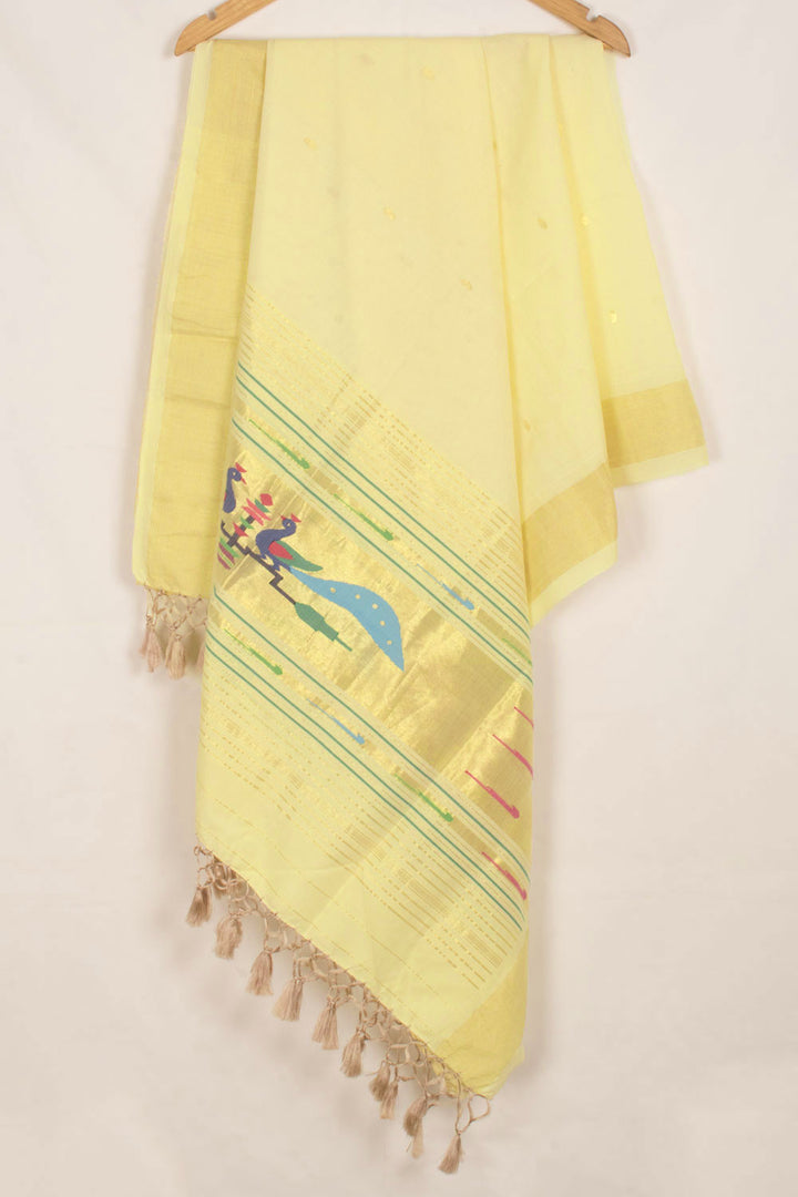 Handwoven Paithani Cotton Dupatta with Peacock Design and Zari Border