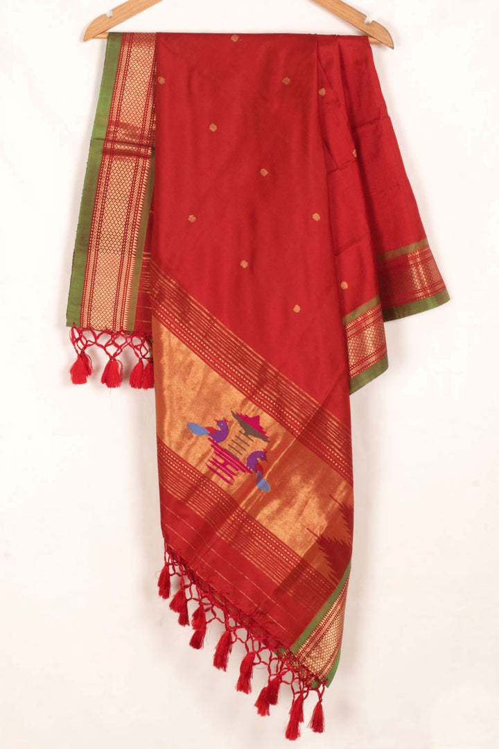 Handwoven Paithani Silk Dupatta with Peacock Design Palla