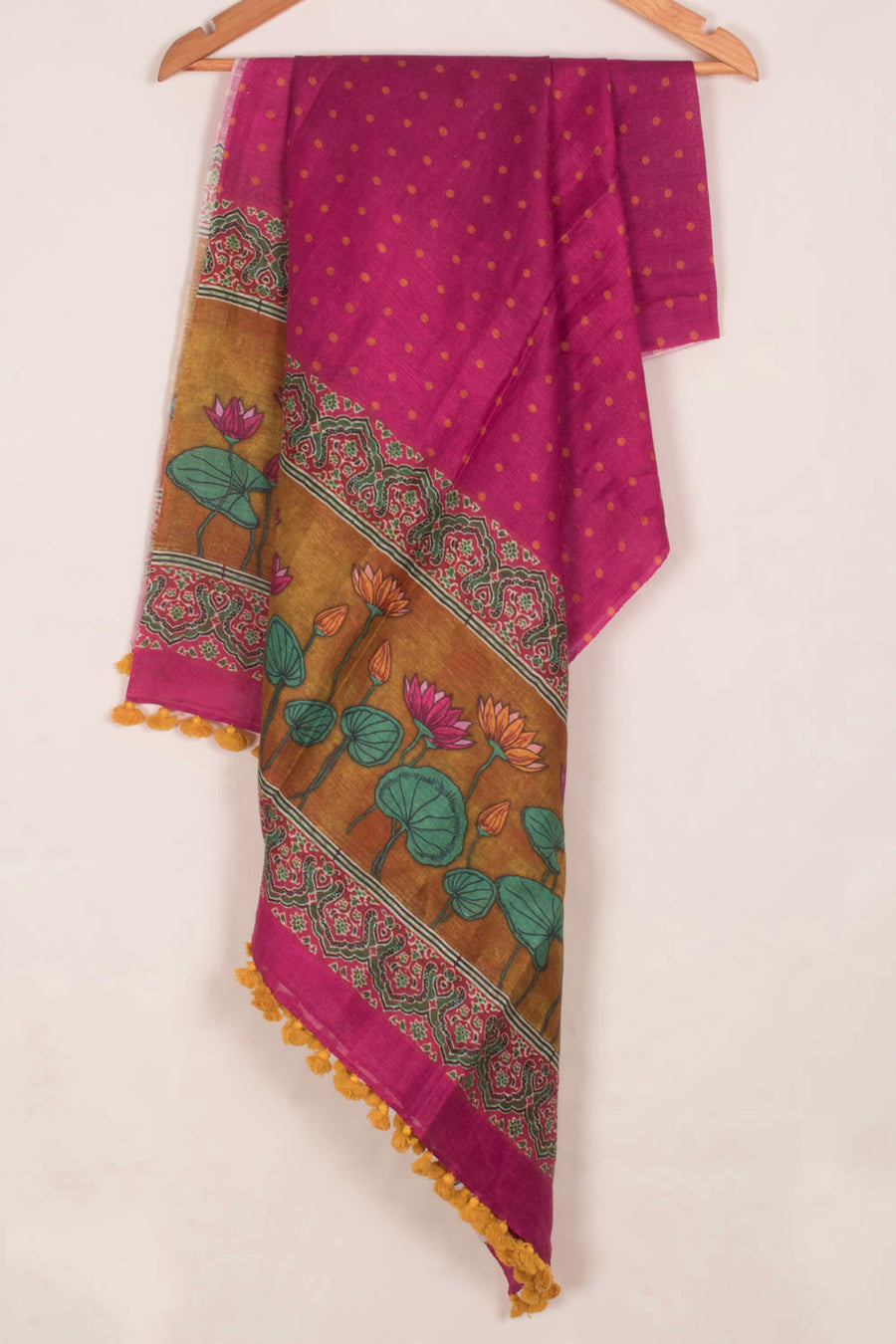 Pichwai Printed Tussar Linen Dupatta with Lotus Design Palla 