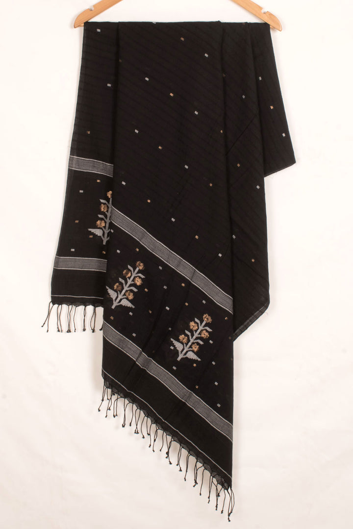 Handwoven Jamdani Cotton Dupatta with Floral Design Palla