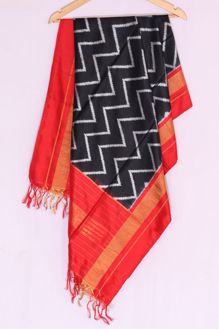 Pure Silk Pochampally Dupatta with Zigzag Design and Zari Border 