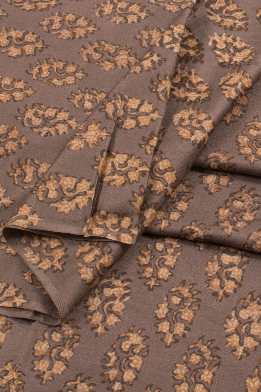 Hand Block Printed Gajji Silk Kurta Material with Floral Motifs