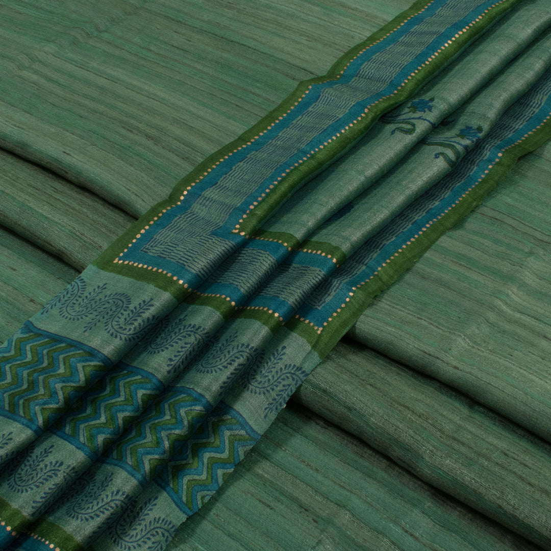 Handwoven Geecha Silk 2-Piece Salwar Suit Material with Printed Tussar Silk Dupatta