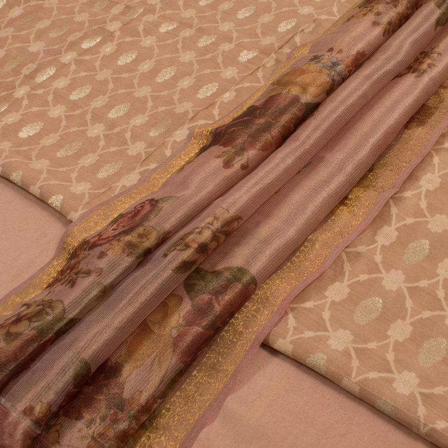 Handwoven Banarasi Muga Silk Salwar Suit Material with Pichwai Printed Tissue Silk Dupatta