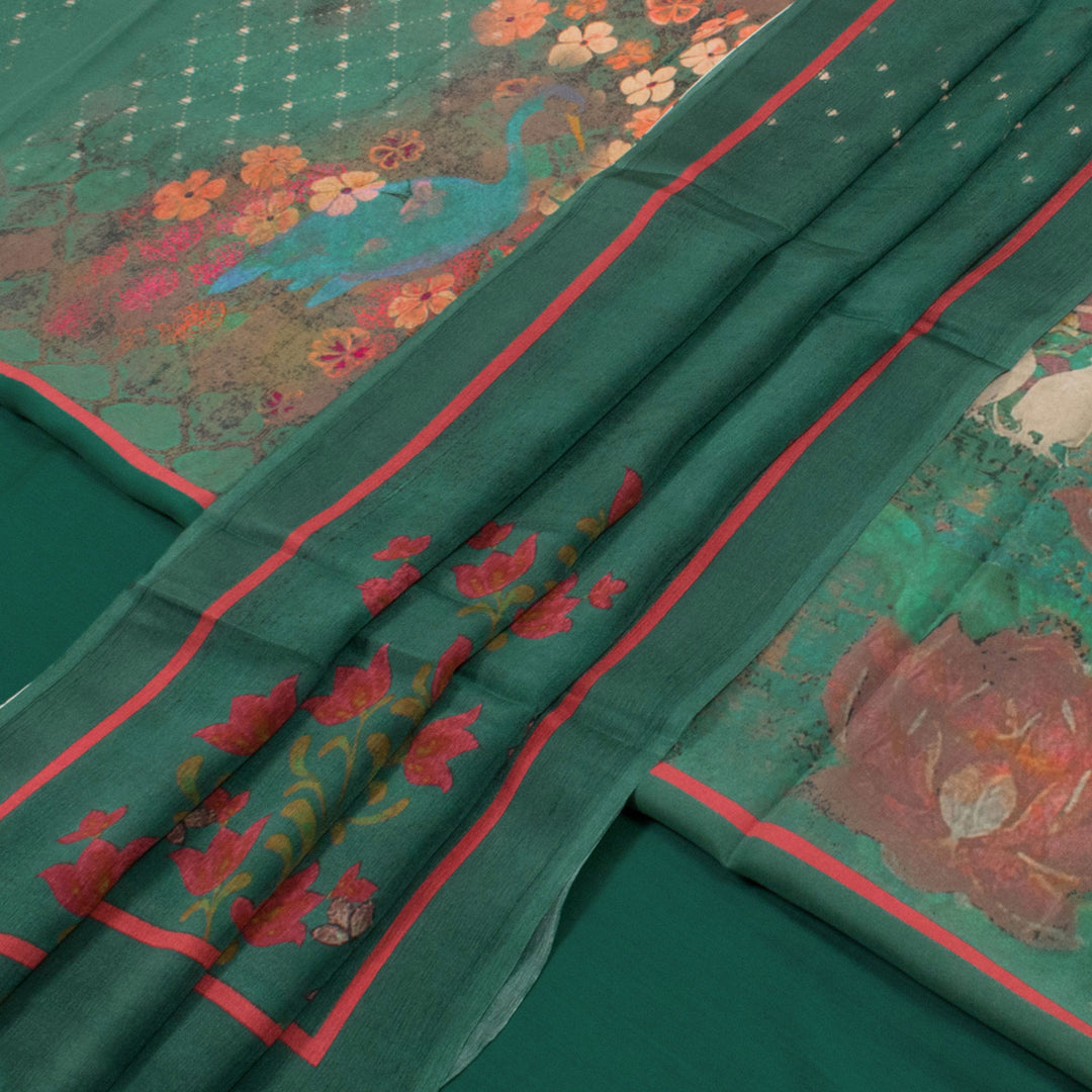 Screen Printed Crepe Silk Salwar Suit Material with Chiffon Dupatta 