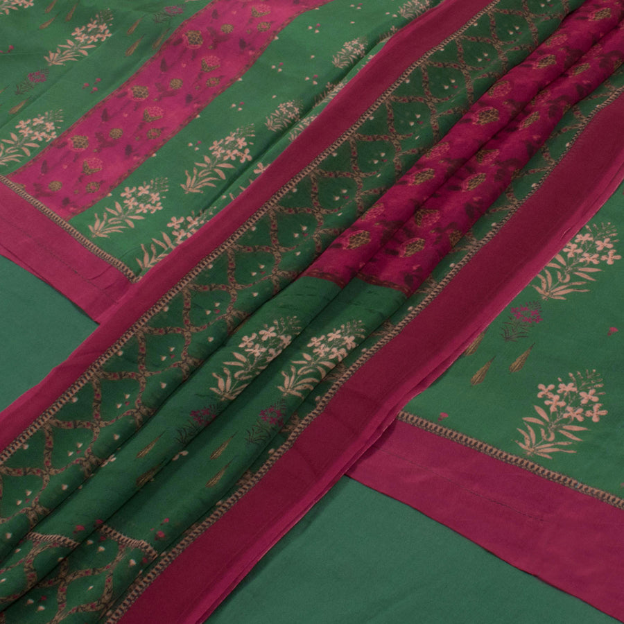 Screen Printed Soft Silk Semi-Stitched Salwar Suit Material with Chiffon Dupatta