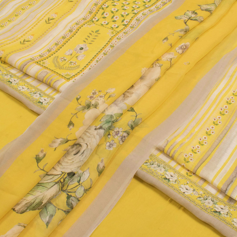 Screen Printed Linen Silk Salwar Suit Material with Georgette Dupatta 