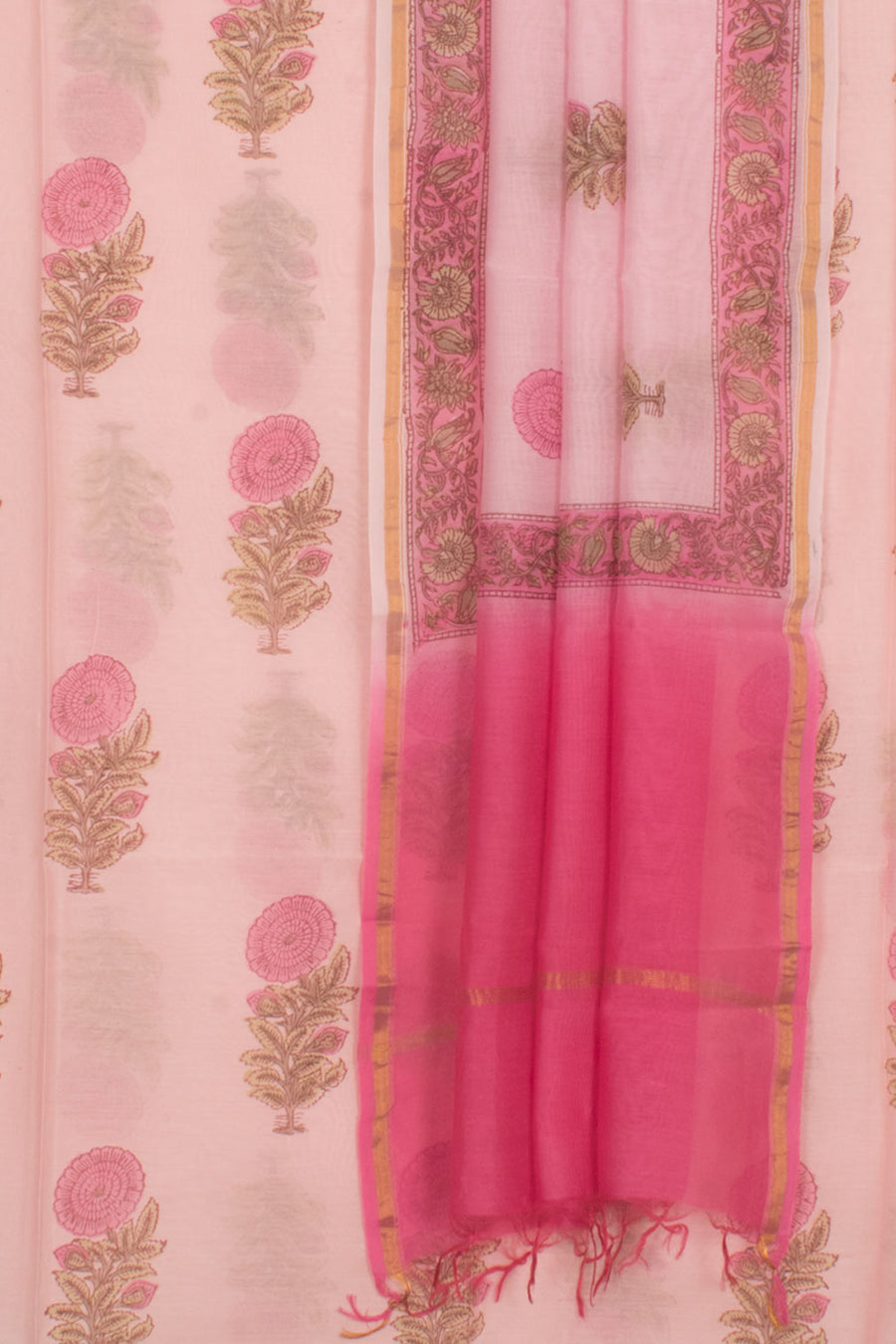 Hand Block Printed Chanderi Silk Cotton 2-Piece Salwar Suit Material 