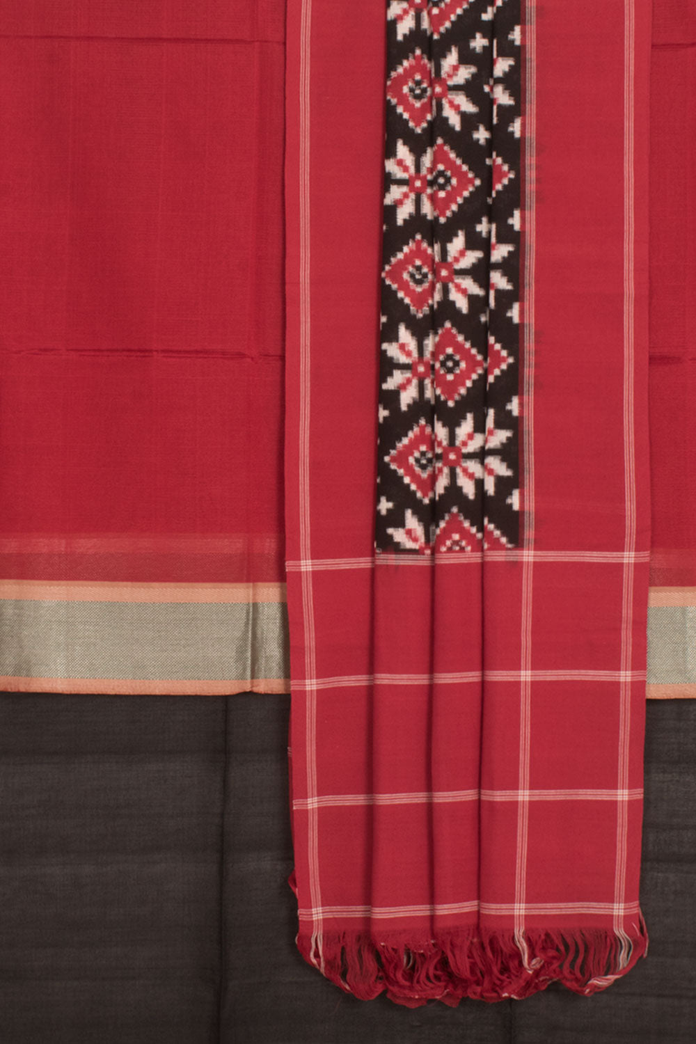 Handloom Mangalgiri Cotton 3-Piece Salwar Suit Material with Telia Rumal Dupatta