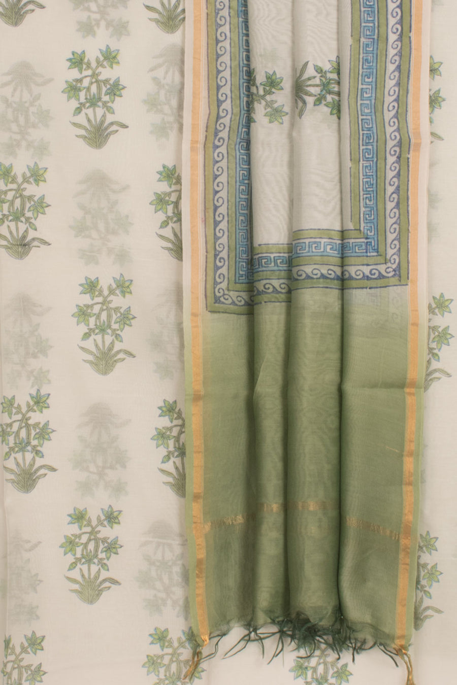 Hand Block Printed Chanderi Silk Cotton 2-Piece Salwar Suit Material with Floral Motifs
