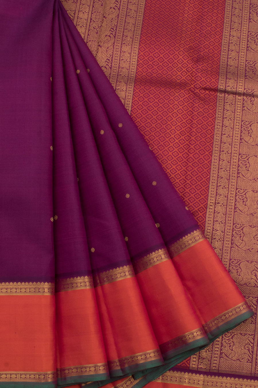 Handloom Pure Zari Bridal Kanjivaram Silk Saree with Floral Motifs and Thandavalam Border