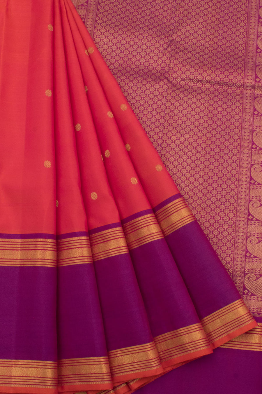 Handloom Pure Zari Kanjivaram Silk Saree with Floral Motifs and Thandavalam Border