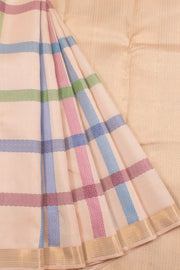 Handloom Pure Zari Kanjivaram Silk Saree with Neli Checks Design and Zari Border