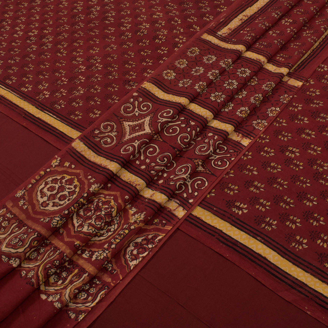 Ajrakh Printed Cotton 3-Piece Salwar Suit Material with Mulmul Dupatta