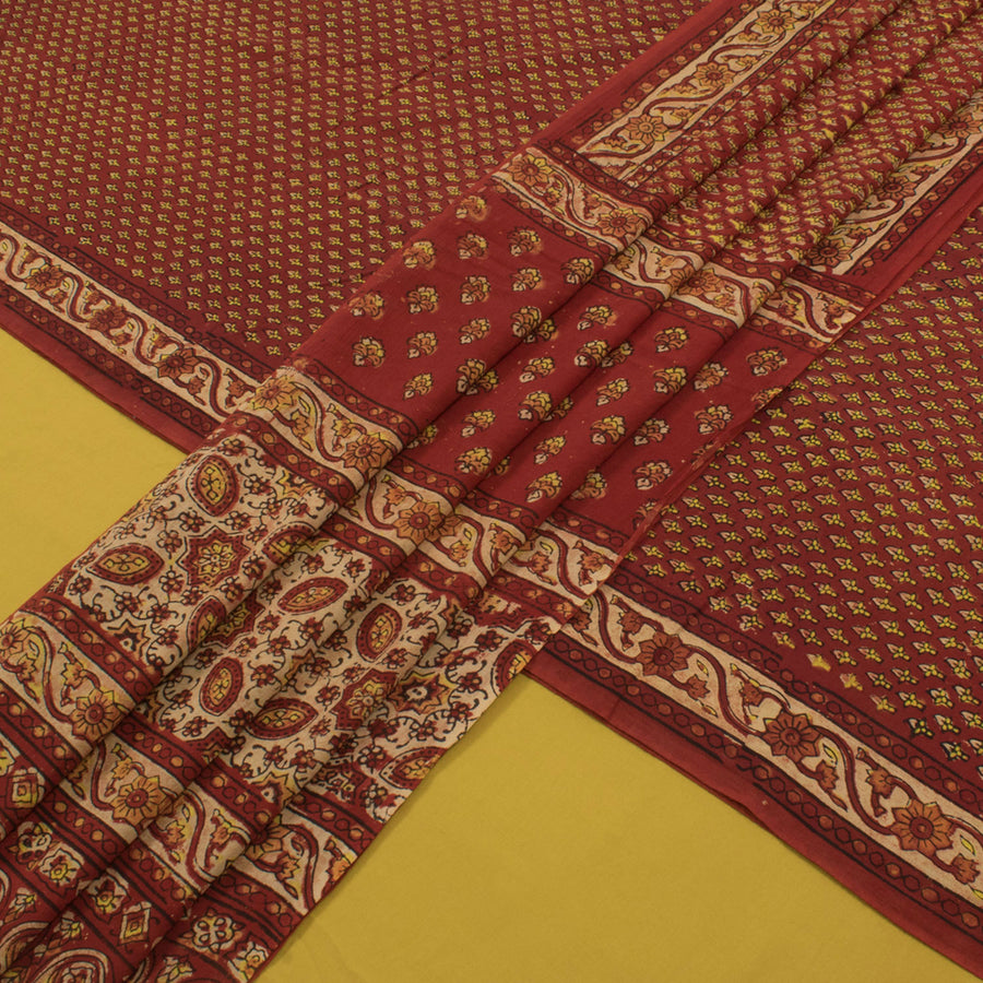 Ajrakh Printed Cotton 3-Piece Salwar Suit Material with Mulmul Dupatta