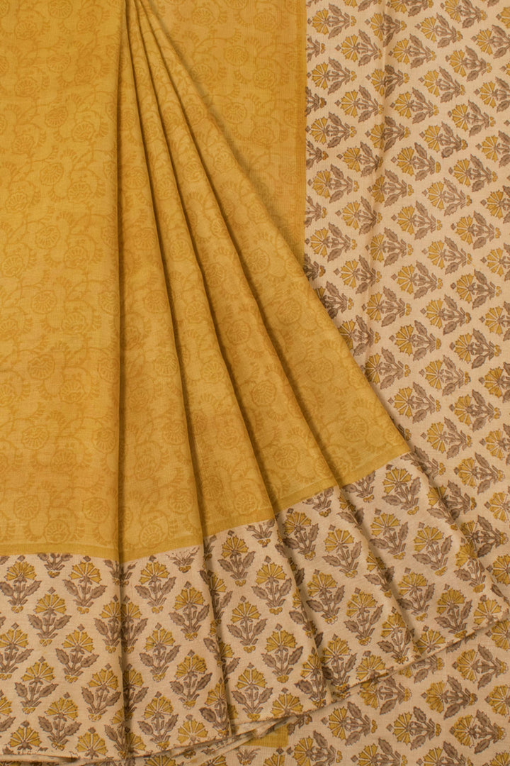 Hand Block Printed Tussar Silk Saree with Floral Jaal Design