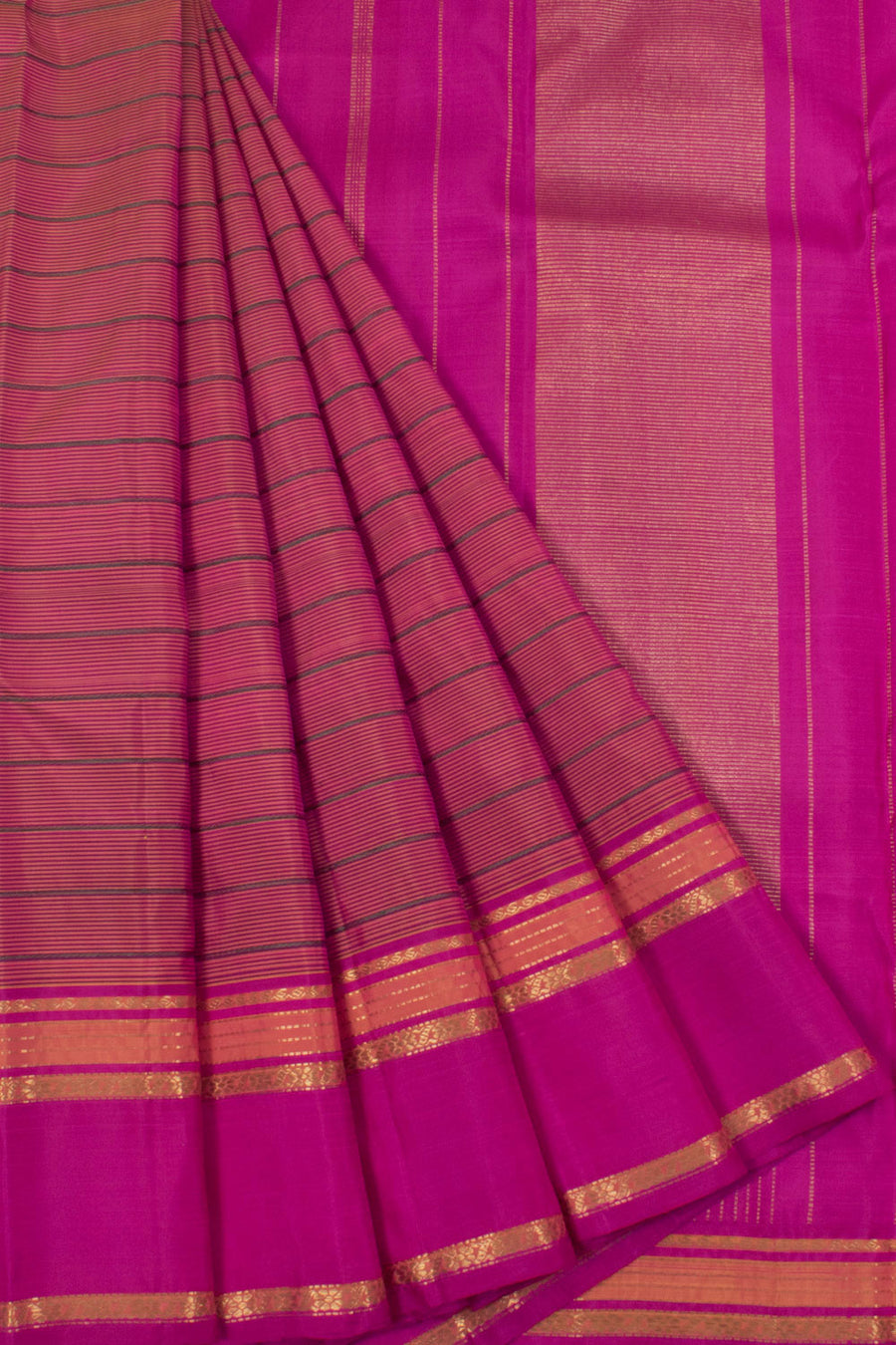 Handloom Pure Zari Kanjivaram Silk Saree with Stripes Design and Thandavalam Border 