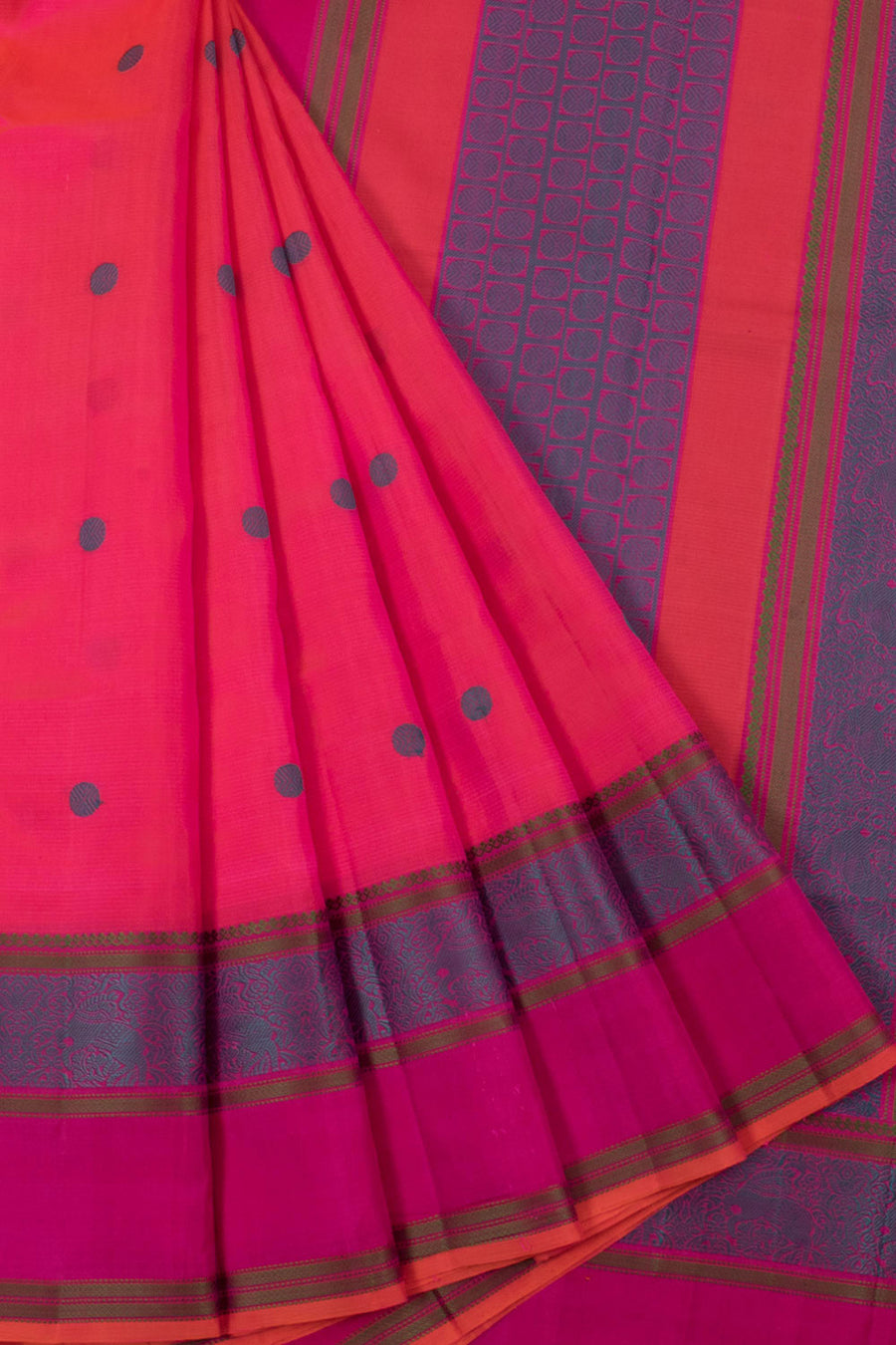 Handloom Threadwork Kanjivaram Pure Silk Saree with Rudhraksham Motifs and Horse Border
