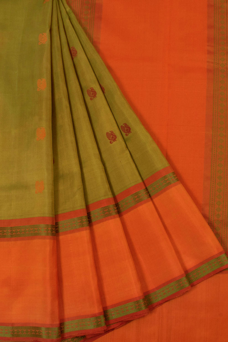 Handloom Threadwork Kanjivaram Pure Silk Saree with Peacock Motifs and Thandavalam Border
