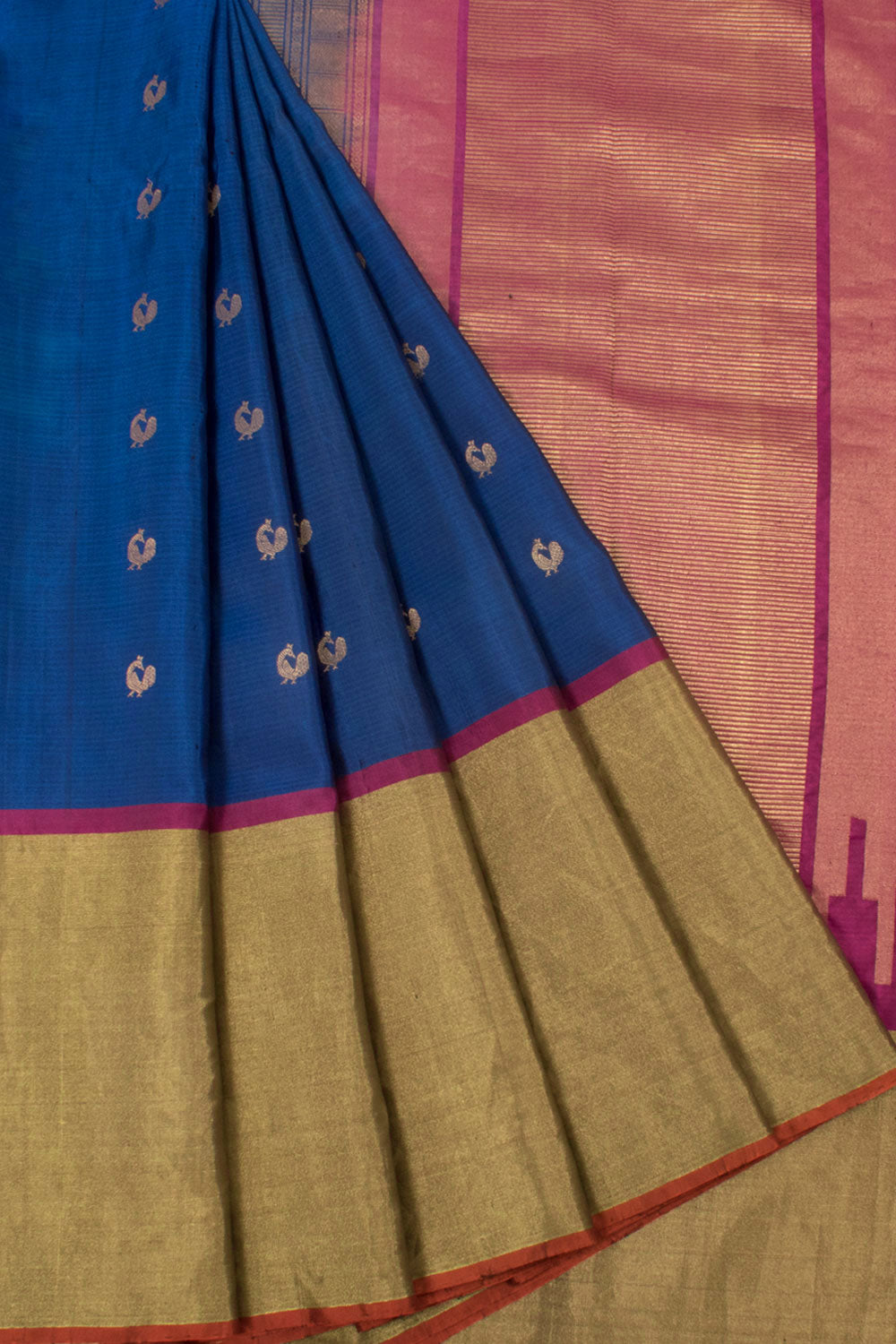 Handloom Pure Zari Kanjivaram Silk Saree with Peacock Motifs and Tissue Border