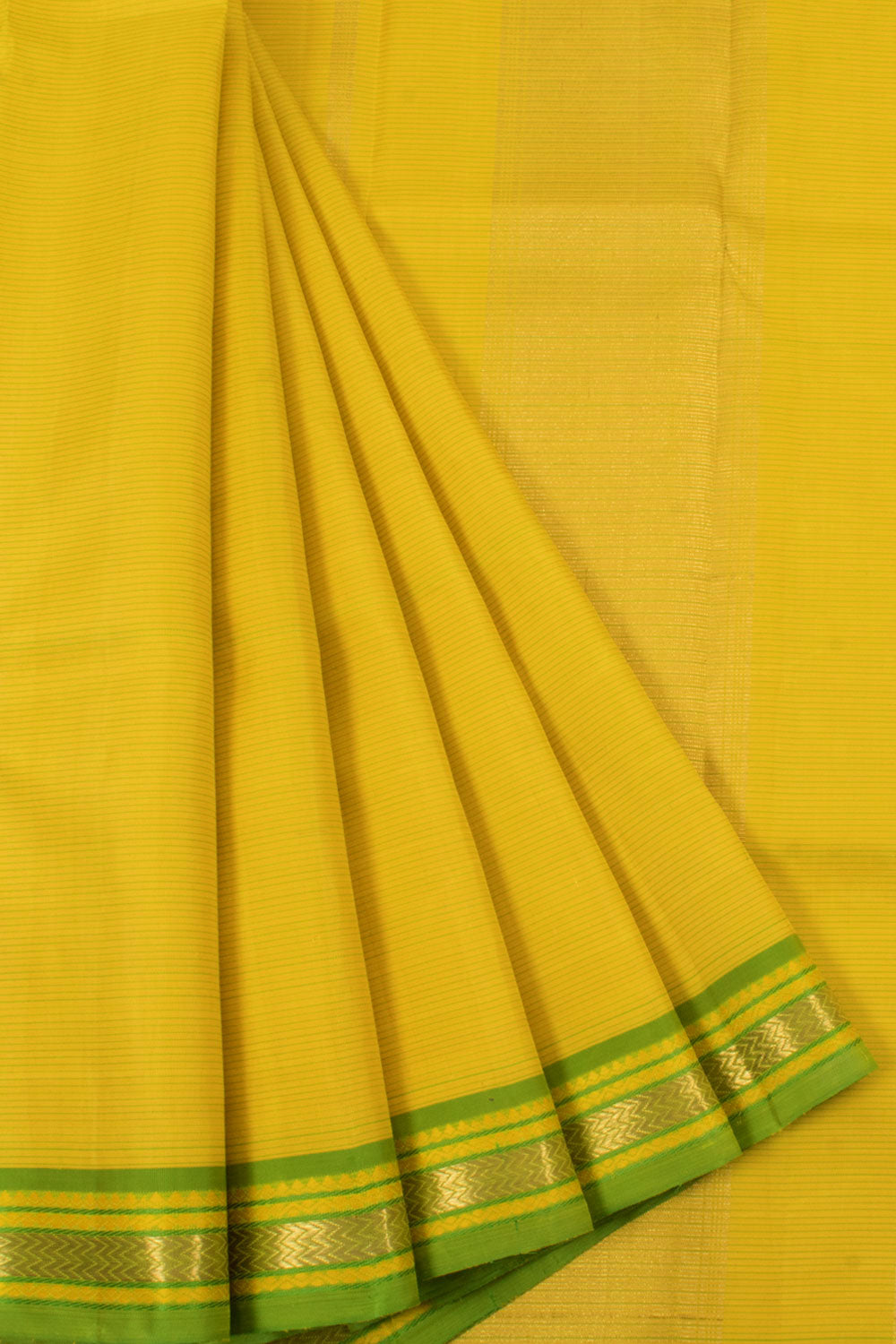 Handloom Pure Zari Kanjivaram Silk Saree with Stripes Design and Vanki Zari Border