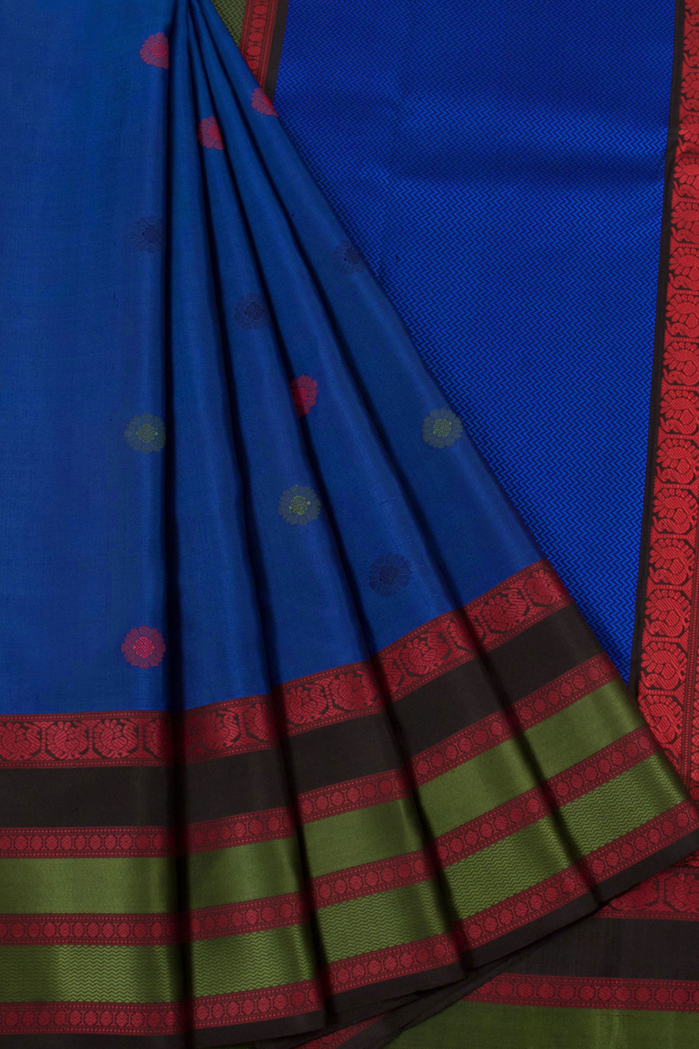 Handloom Threadwork Kanjivaram Pure Silk Saree with Floral Motifs and Peacock, Vanki Border