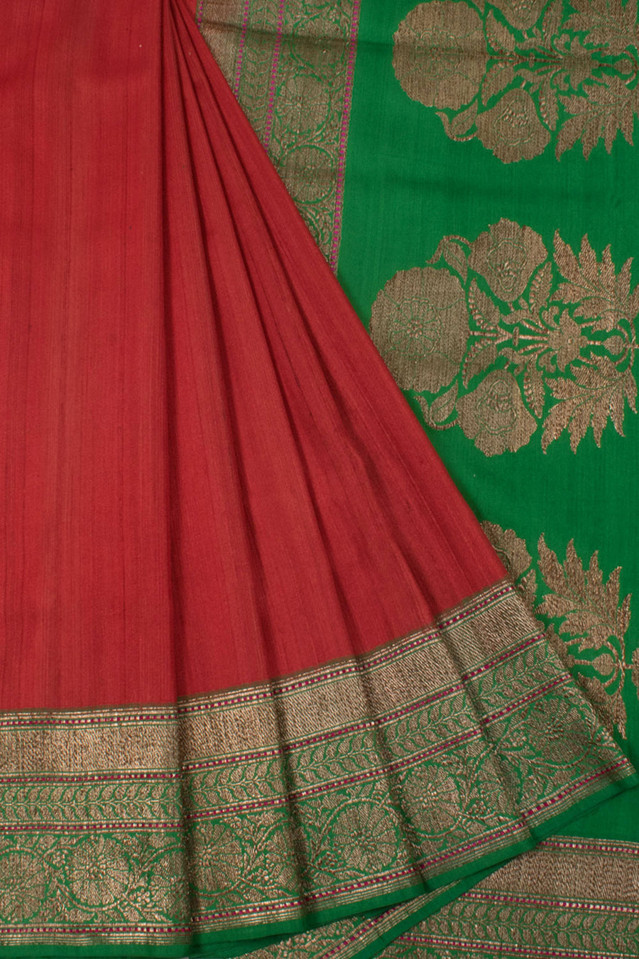 Handloom Banarasi Kadhwa Tussar Silk Saree with Floral Border and Pallu 
