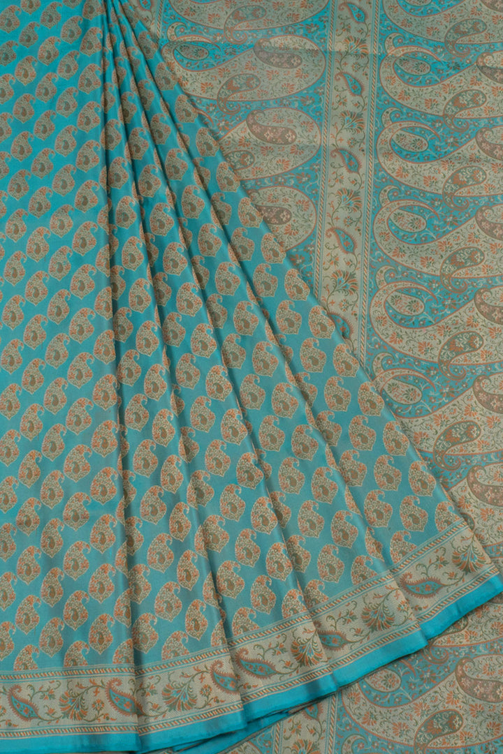 Handloom Banarasi Tanchoi Katan Silk Saree with Kairi Motifs and Floral Border