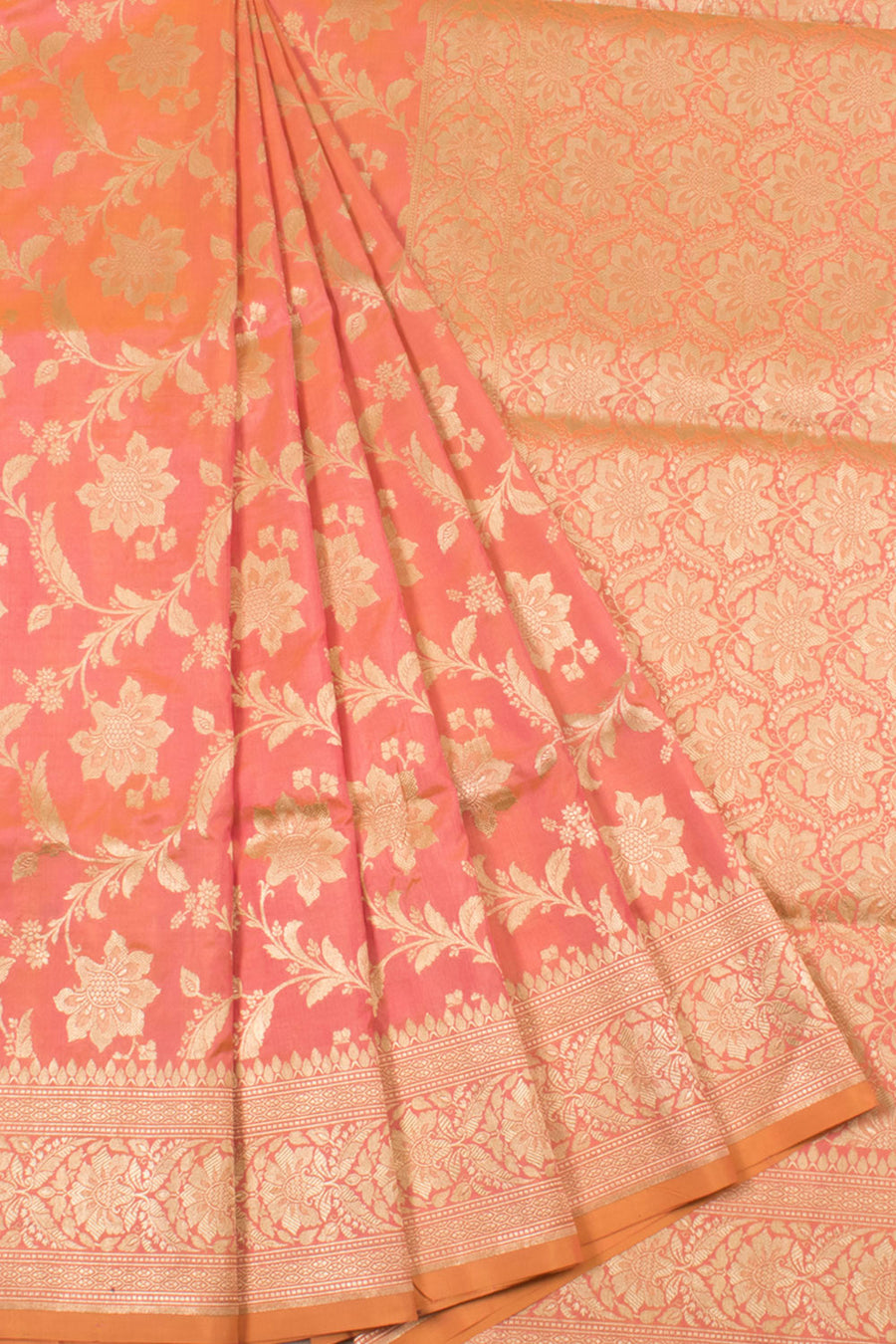 Handloom Banarasi Katrua Katan Silk Saree with Jangla Floral Design