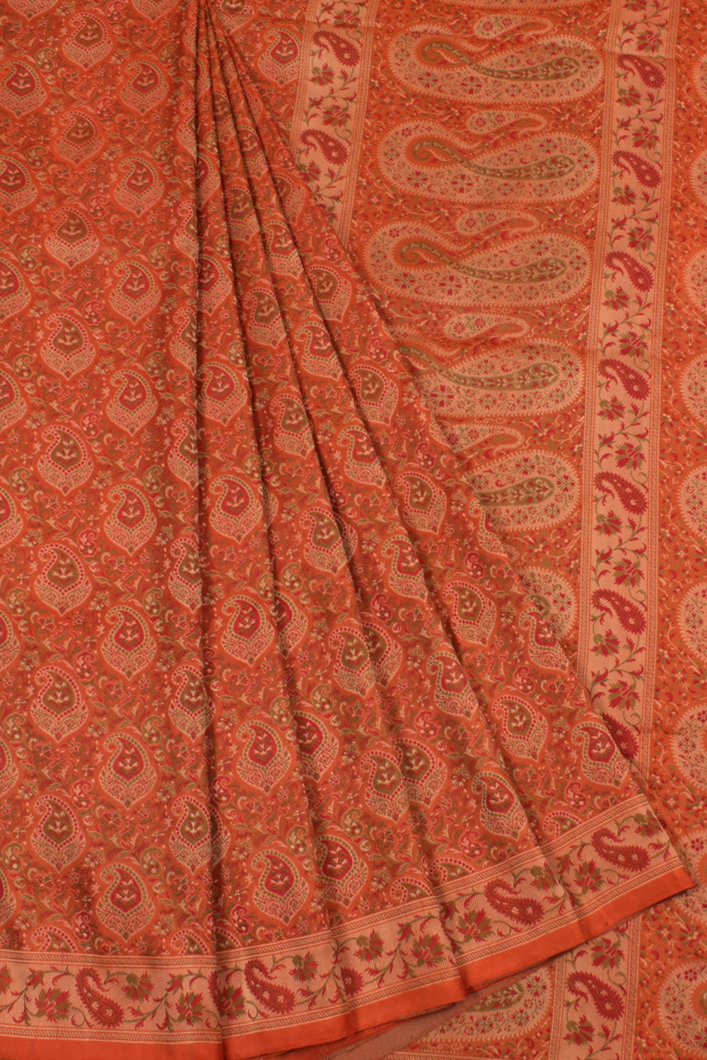 Handloom Banarasi Jamawar Tanchoi Katan Silk Saree with Kairi Design and Floral Border