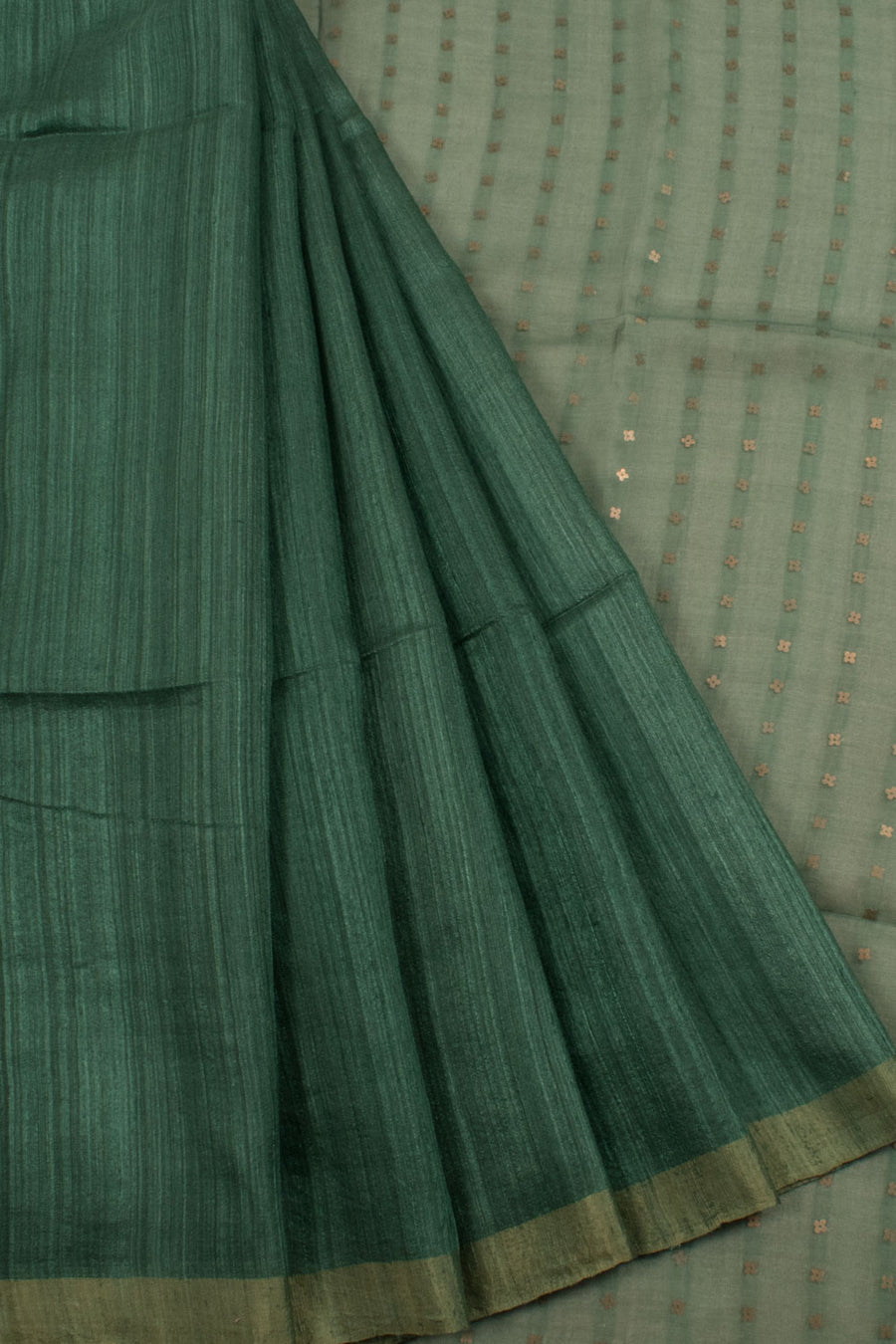 Handloom Matka Tussar Silk Saree with Sequin Work Net Silk Pallu