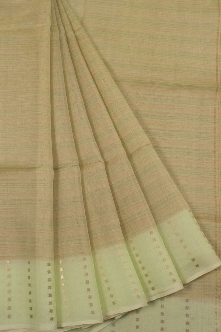 Handloom Resham Muslin Silk Saree with Multicolour Thread Stripes and Sequin Work Border