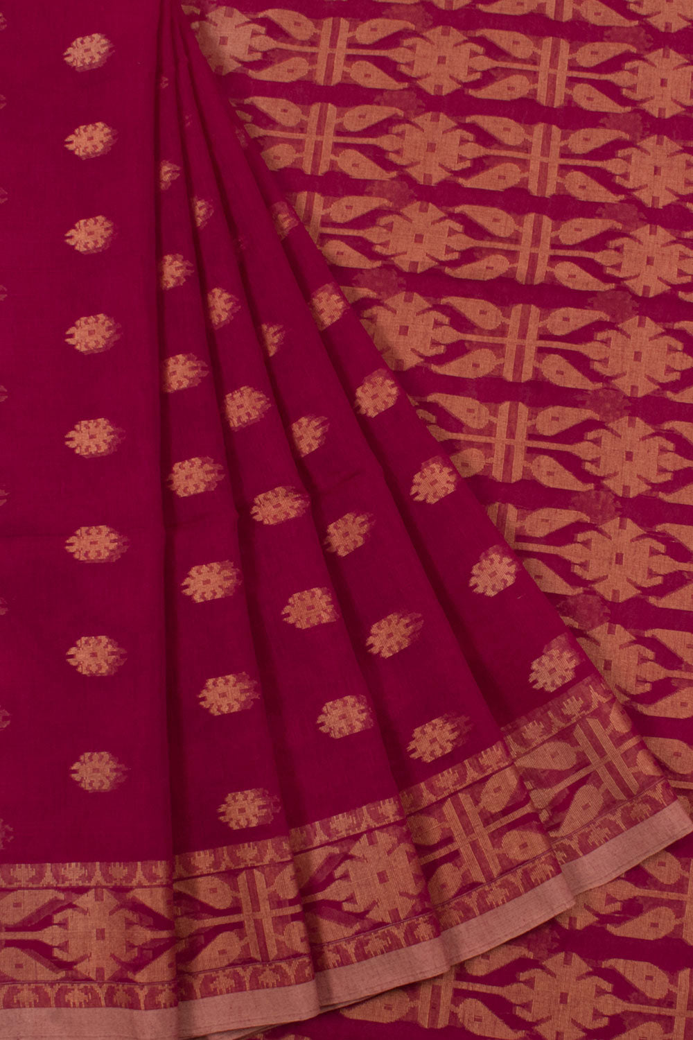 Handloom Jamdani Cotton Saree with Floral, Geometric Design