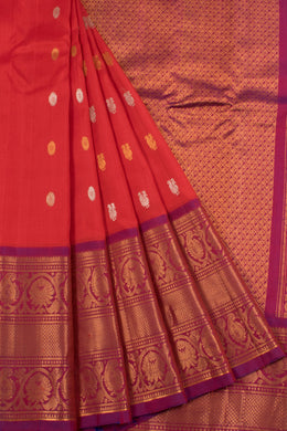 Handloom Gadwal Silk Saree with Gold, Silver Peacock Motifs and Floral Border