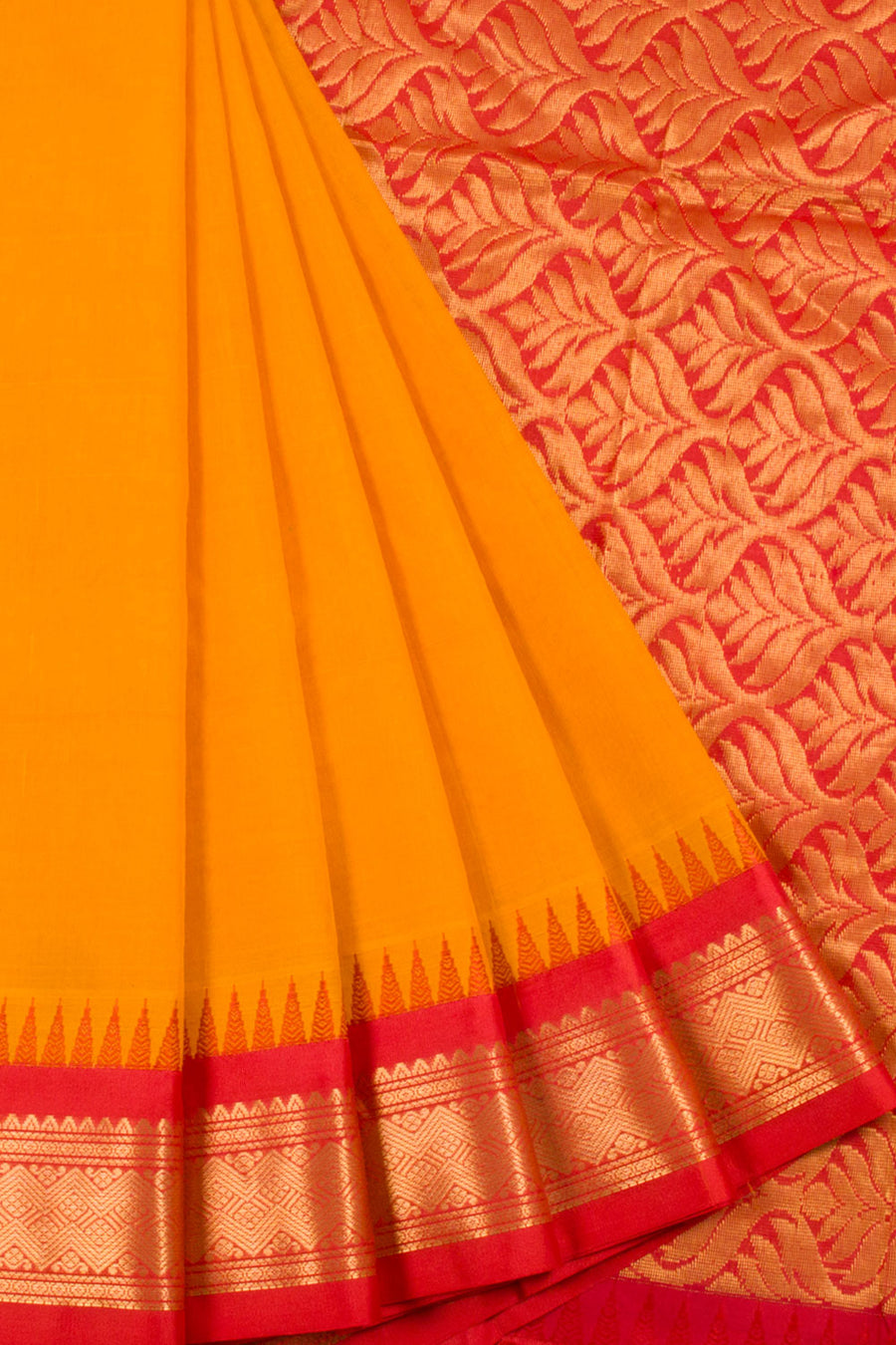 Orange Gadwal Kuttu Cotton Saree with Silk Border, Pallu and Without Blouse