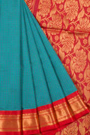 Green Gadwal Kuttu Cotton Saree with checks, Silk Border, Pallu and Without Blouse