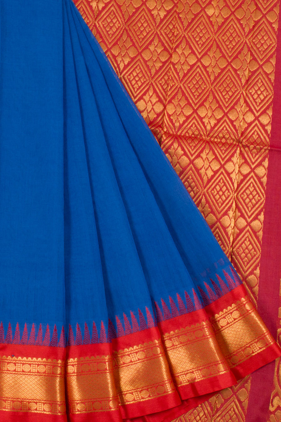 Blue Gadwal Kuttu Cotton Saree with Silk Border, Pallu and Without Blouse