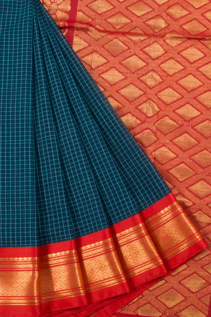 Blue Handwoven Gadwal Kuttu Cotton Saree with Silk Border, Pallu and Without Blouse 