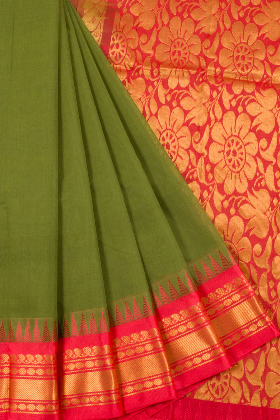 Green Gadwal Kuttu Cotton Saree with Silk border and Pallu