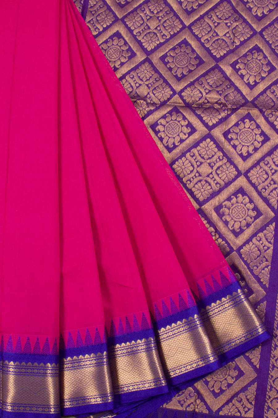 Amaranth purple Gadwal Kuttu Cotton Saree with Silk Border, Pallu and Without Blouse