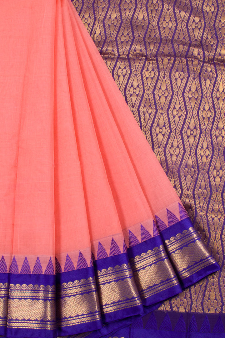 Pink Gadwal Kuttu Cotton Saree with Silk Border, Pallu and Without Blouse 