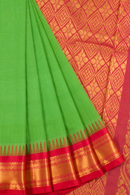 Green Gadwal Kuttu Cotton Saree with Silk Border, Pallu and Without Blouse